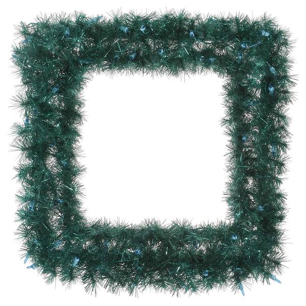 30" Artificial Aqua Tinsel Square Wreath