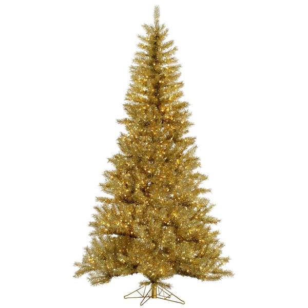 12' x 78" Gold / Silver Tinsel Tree 2150 Warm White LED Lights
