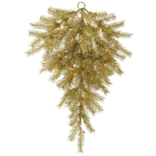 36" Artificial Gold / Silver Tinsel Teardrop 50 Warm White LED Lights