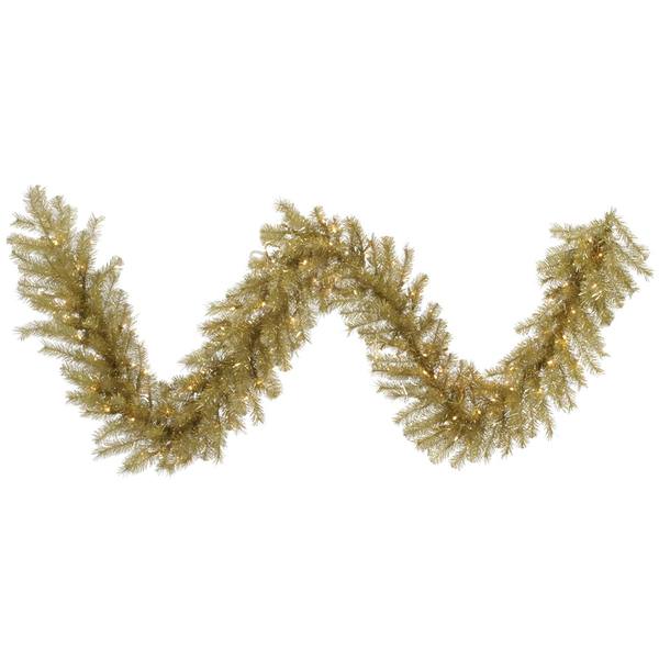9' X 14" Gold / Silver Tinsel Garland 100 Warm White LED Lights