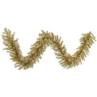 Vickerman 9' X 14" Gold / Silver Tinsel Garland 100 Warm White LED Lights