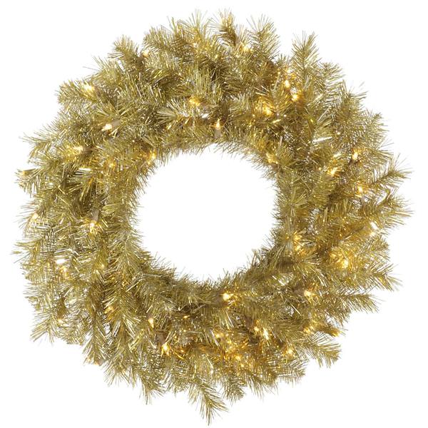 24" Artificial Gold / Silver Tinsel 50 Clear DuraLit Miniature Lights