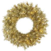 Vickerman 24" Artificial Gold / Silver Tinsel Wreath 50 Warm White LED Lights