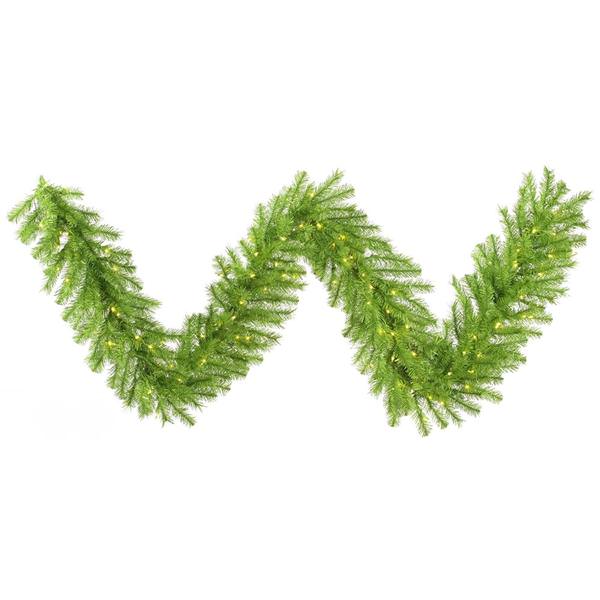 9' x 14" Artificial Lime / Green Tinsel Garland 100 Lime Miniature Lights