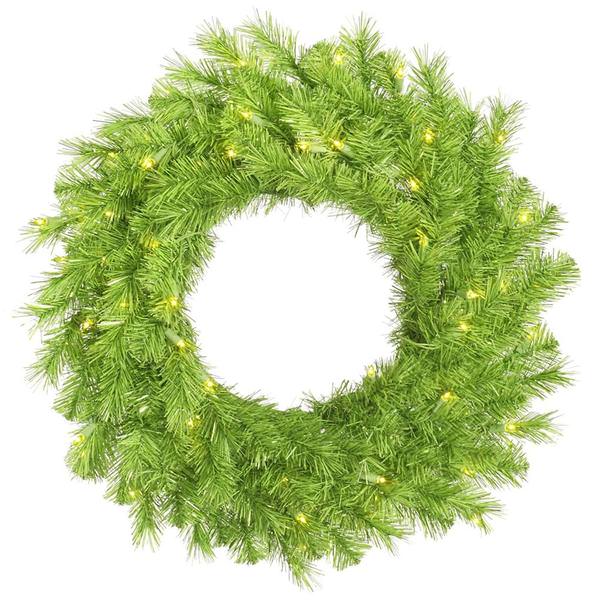 24" Artificial Lime Green Tinsel Wreath 50 Green LED Lights