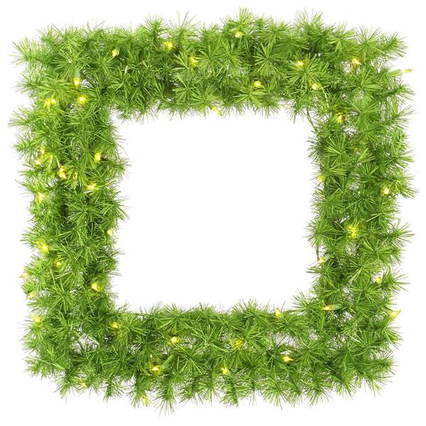 30" Artificial Lime / Green Tinsel Square Wreath 50 Lime Miniature Lights