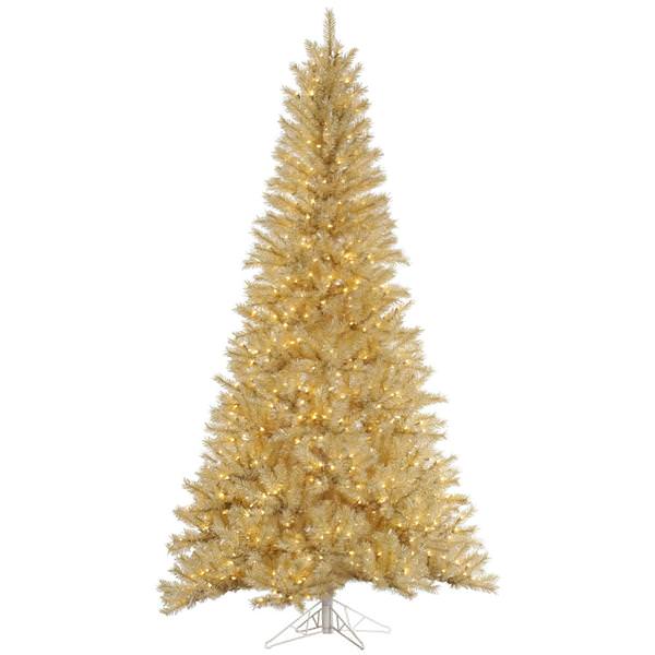 10' x 63" White / Gold Tinsel 1,300 Clear Miniature Lights