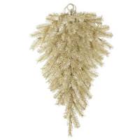 Vickerman 36" Artificial White / Gold Tinsel Teardrop