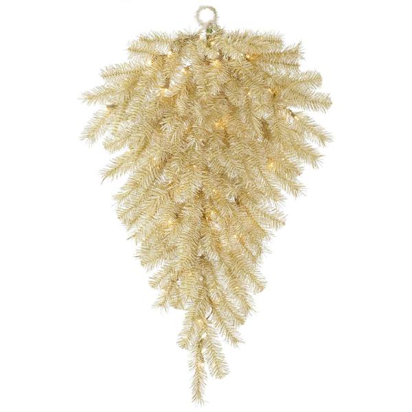 36" Artificial White / Gold Tinsel Teardrop 50 Clear DuraLit Miniature Lights