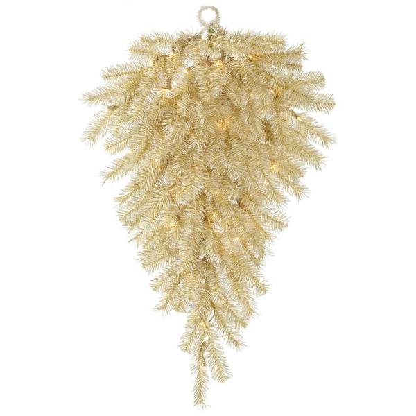 36" Artificial White / Gold Tinsel Teardrop 50 Warm White LED Lights