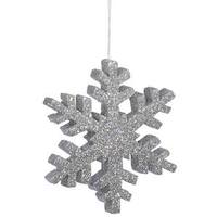 View 8" Silver Outdoor Glitter Snowflake Ornament