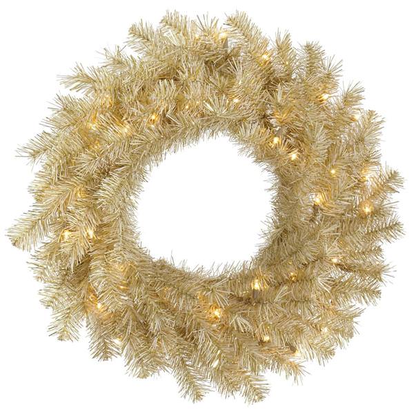 24" Artificial White / Gold Tinsel 50 Clear DuraLit Miniature Lights