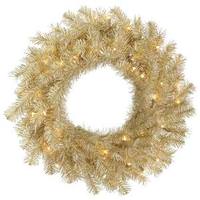 Vickerman 24" Artificial White / Gold Tinsel 50 Clear DuraLit Miniature Lights