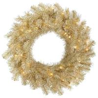 Vickerman 24" Artificial White / Gold Tinsel Wreath 50 Warm White LED Lights