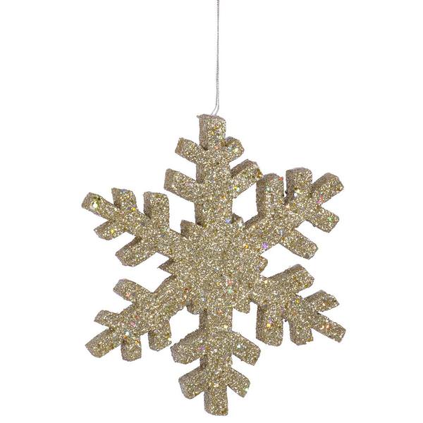 8" Champagne Outdoor Glitter Snowflake Ornament