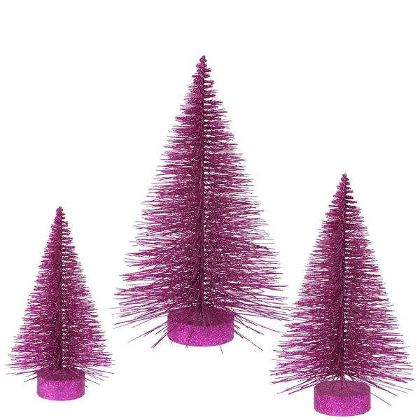 16" 20" 24" Magenta Glitter Fat Cone Tree Set