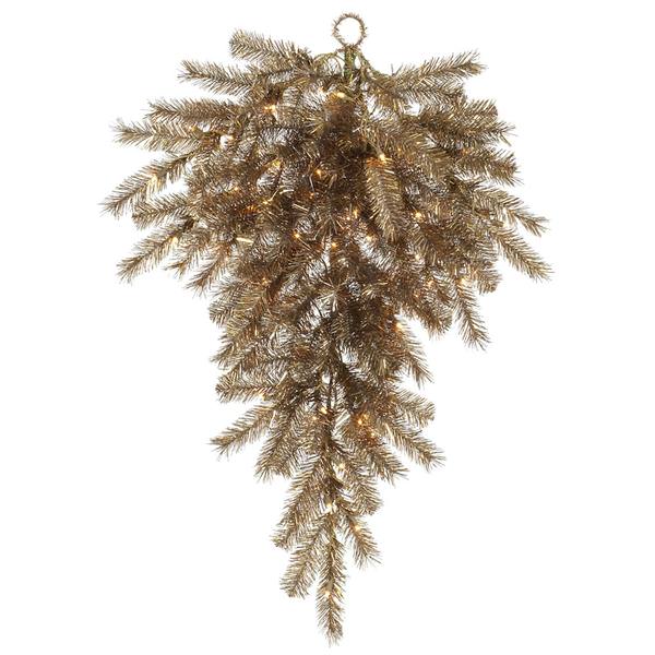 36" Artificial Metal Mix Tinsel Teardrop 50 Clear DuraLit Miniature Lights