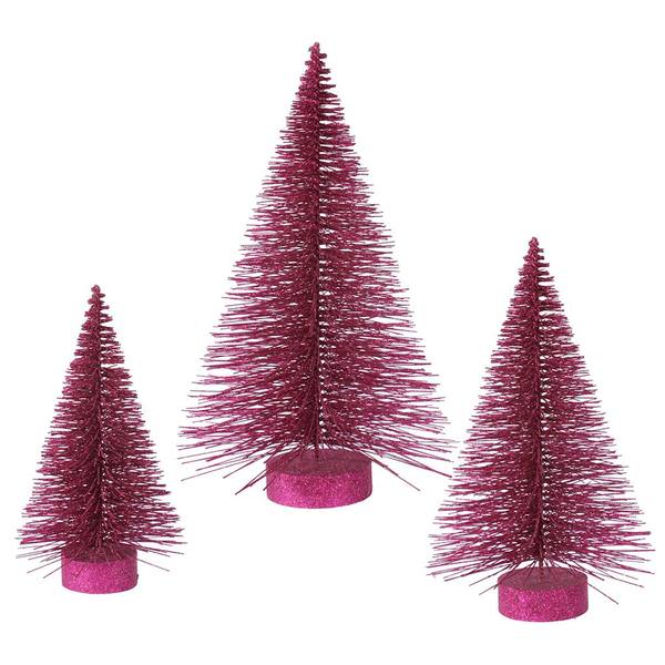 16" 20" 24" Dark Mauve Glitter Fat Cone Tree Set