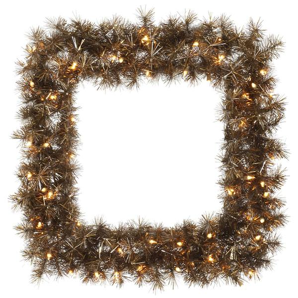 30" Artificial Metal Mix Tinsel Square Wreath 50 Clear DuraLit Miniature Lights