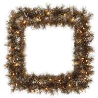 Vickerman 30" Artificial Metal Mix Tinsel Square Wreath 50 Clear DuraLit Miniature Lights
