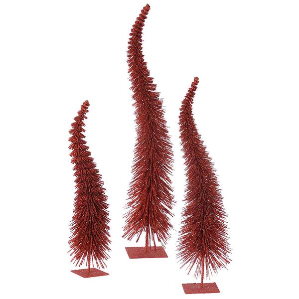 18" 22" 26" Red Glitter Curved Tree Set