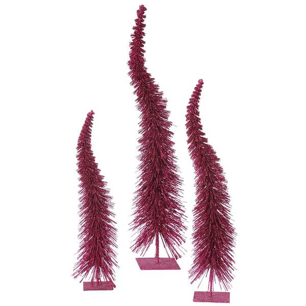 18" 22" 26" Dark Mauve Glitter Curved Tree Set