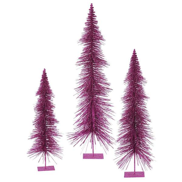 24" 30" 36" Magenta Glitter Layered Tree Set
