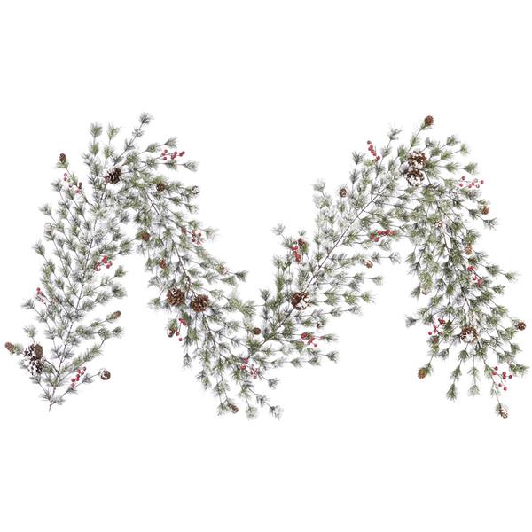 9' x 11" Artificial Snowy Monterey Garland with Berries