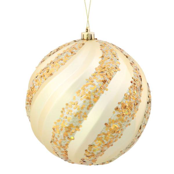 6" Champagne Matte Glitter Swirl Ball Ornament