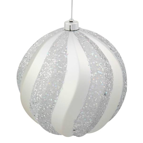 8" Silver Matte Glitter Swirl Ball Ornament