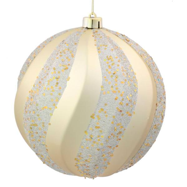 8" Champagne Matte Glitter Swirl Ball Ornament