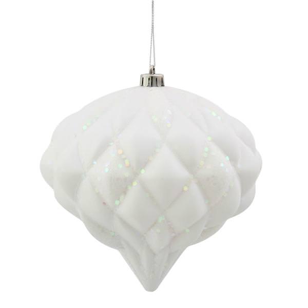 5.7" White Matte Glitter Diamond Onion Ornament