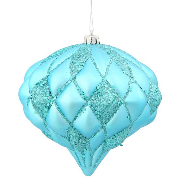 5.7" Teal Matte Glitter Diamond Onion Ornament