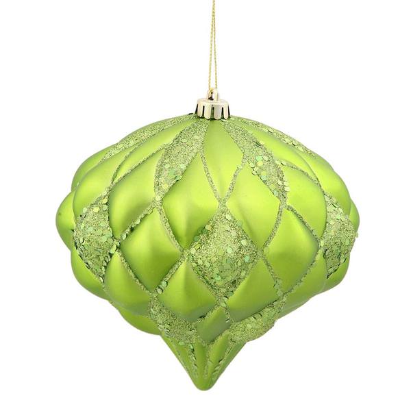 5.7" Lime Matte Glitter Diamond Onion Ornament