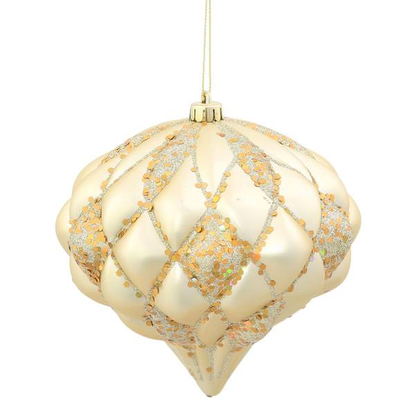 5.7" Champagne Matte Glitter Diamond Onion Ornament