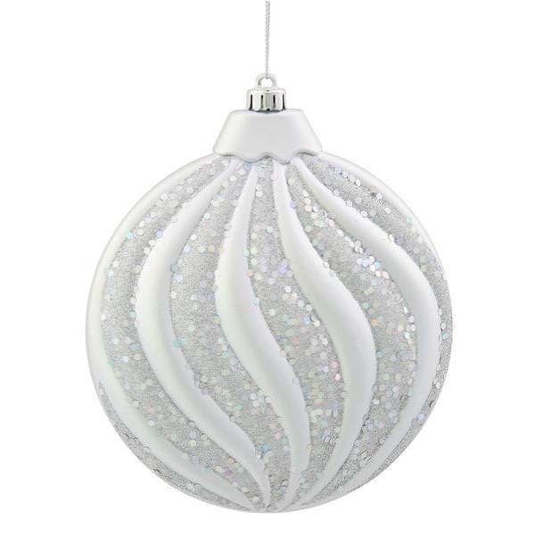 6" Silver Matte Glitter Flat Ball Ornament