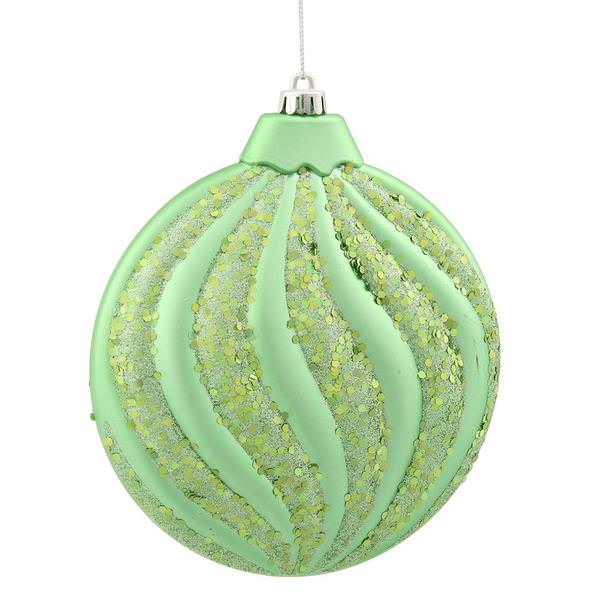 6" Celadon Matte Glitter Flat Ball Ornament