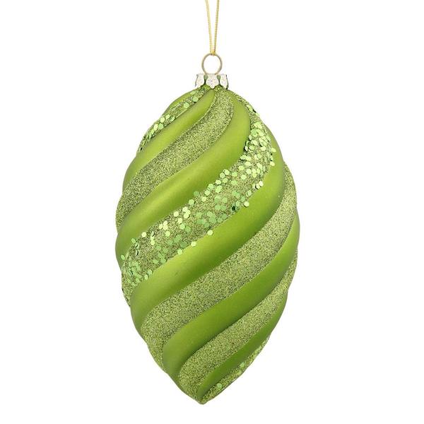 8" Lime Matte Glitter Swirl Drop Ornament
