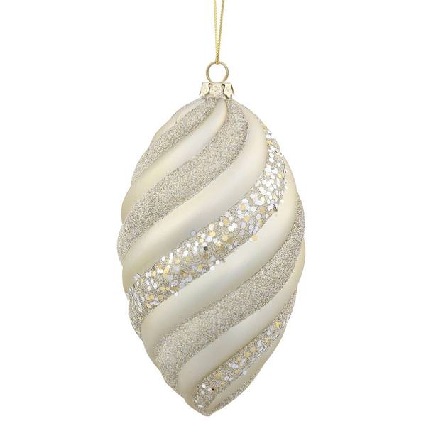 8" Champagne Matte Glitter Swirl Drop Ornament