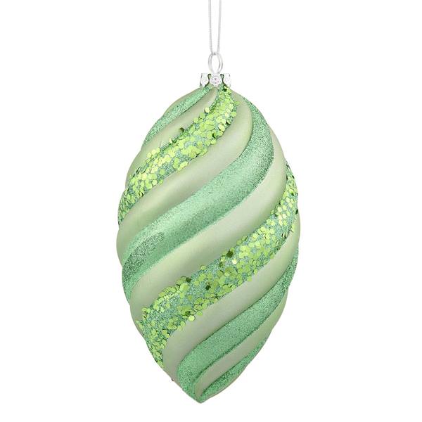8" Celadon Matte Glitter Swirl Drop Ornament