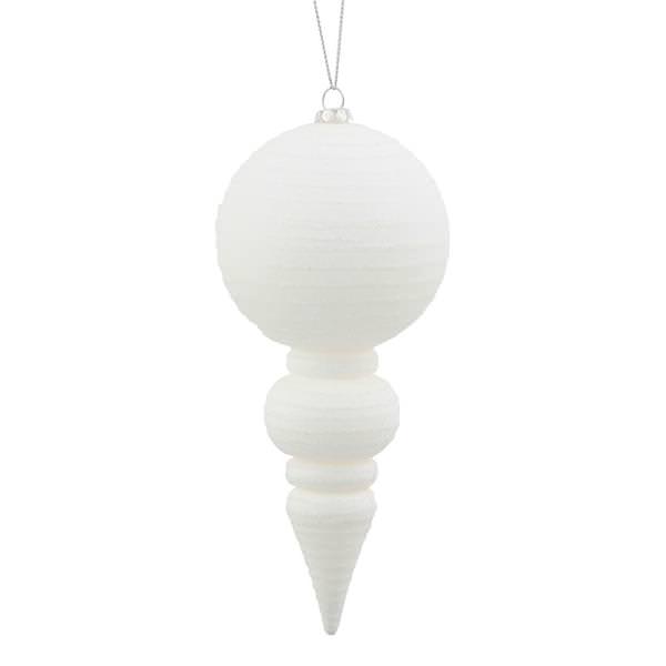 7" White Matte Glitter Finial Ornament