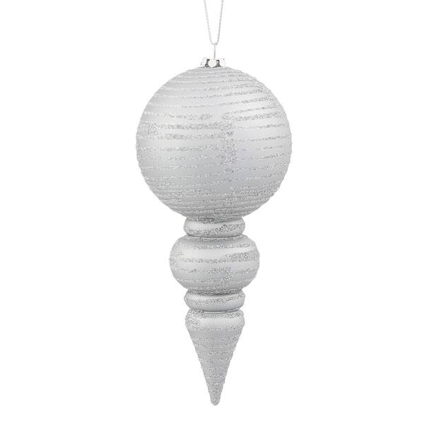7" Silver Matte Glitter Finial Ornament