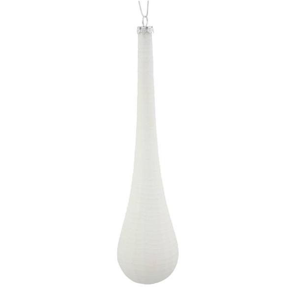 12" White Matte Glitter Teardrop Ornament