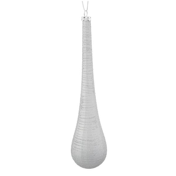12" Silver Matte Glitter Teardrop Ornament