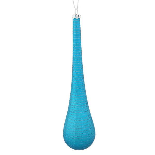 12" Teal Matte Glitter Teardrop Ornament