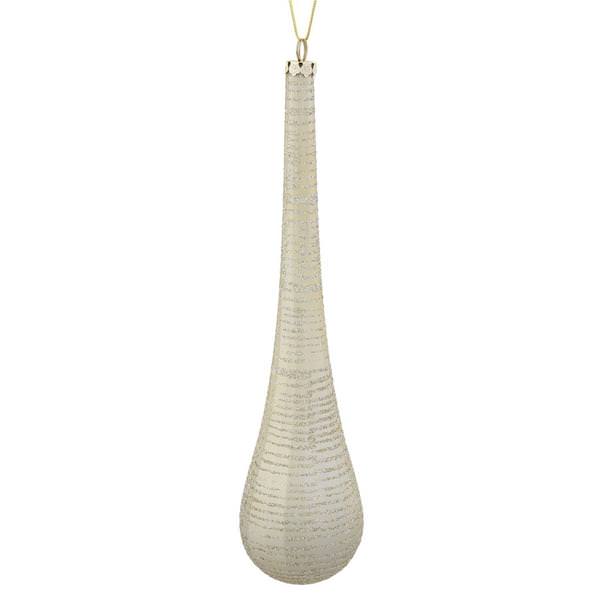 12" Champagne Matte Glitter Teardrop Ornament