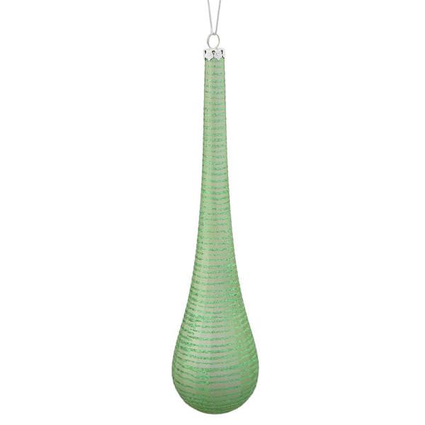 12" Celadon Matte Glitter Teardrop Ornament