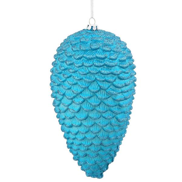 7" Teal Matte Glitter Pine Cone Ornament