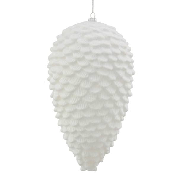 10" White Matte Glitter Pine Cone Ornament