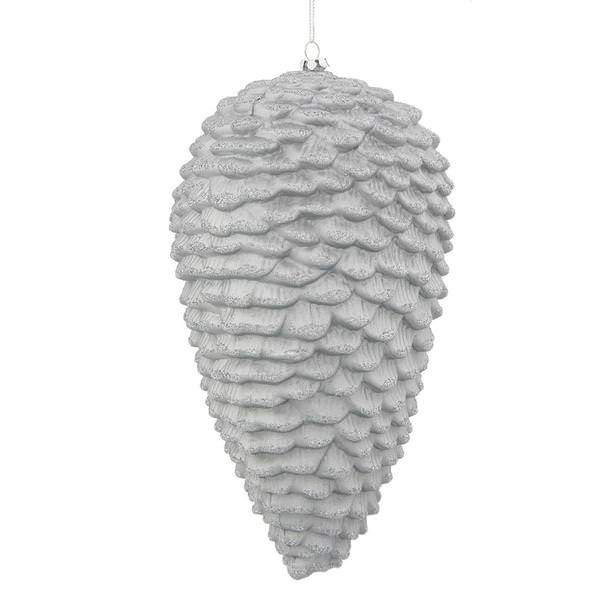 10" Silver Matte Glitter Pine Cone Ornament